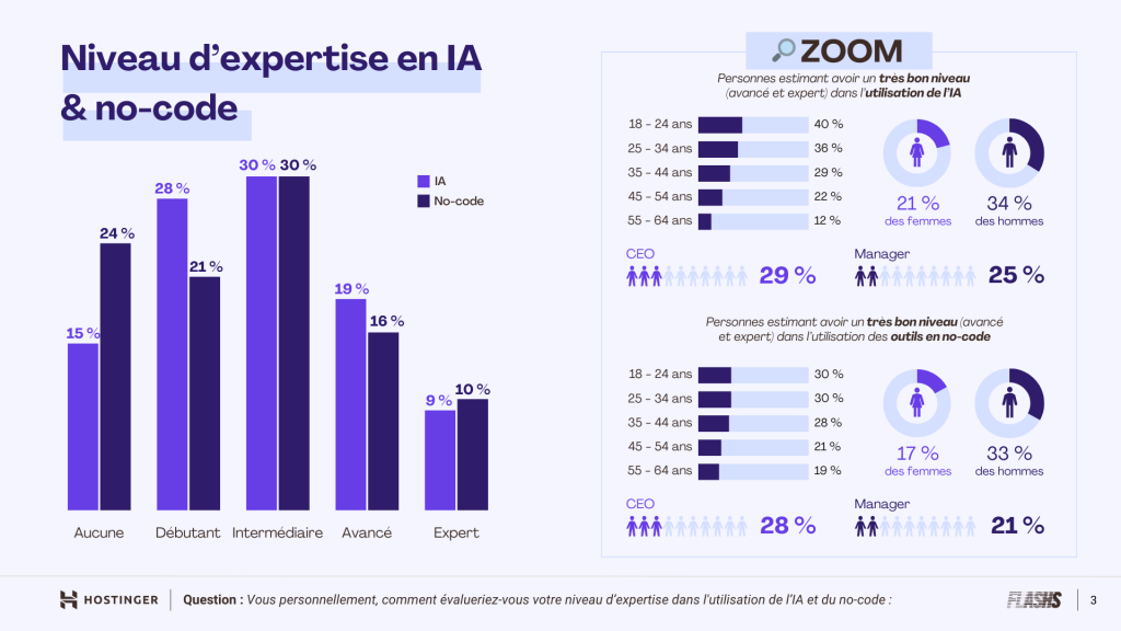 Infographie montrant le niveau d’expertise en IA et no-code