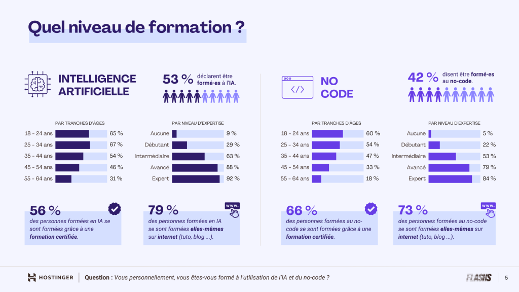 Infographie montrant le niveau de formation des gens en IA et no-code