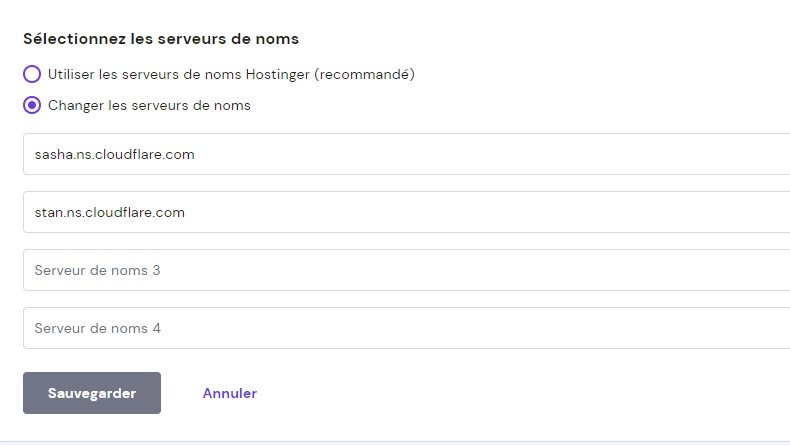 changer les serveurs de noms sur hpanel