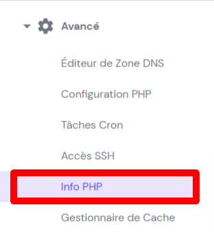  Utilisation de la fonctionnalité Info PHP dans hPanel