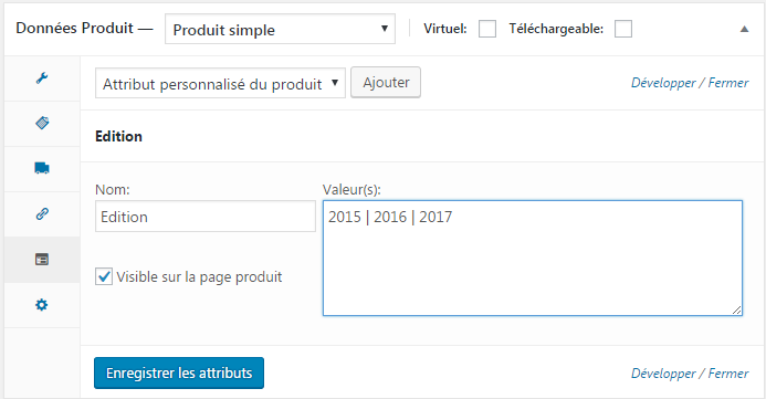 attributs woocommerce