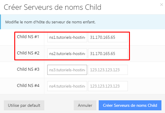 Créer des DNS/serveurs de noms enfants sur Hostinger