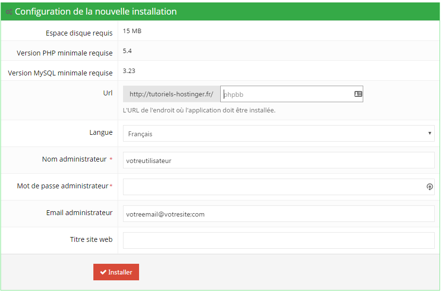 configuration installation hostinger