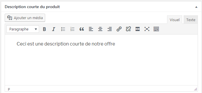 description courte woocommerce