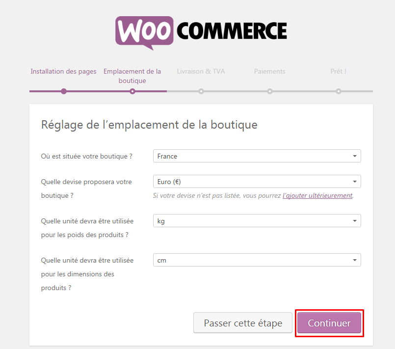 emplacement boutique woocommerce