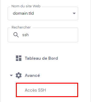 Le bouton d'accès SSH sur hPanel