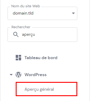 L'option Aperçu Général de WordPress sur hpanel