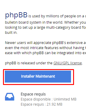 installer maintenant phpbb softaclous