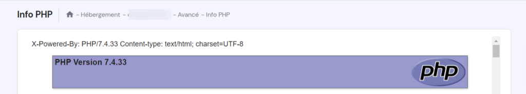 Page des info PHP sur hPanel