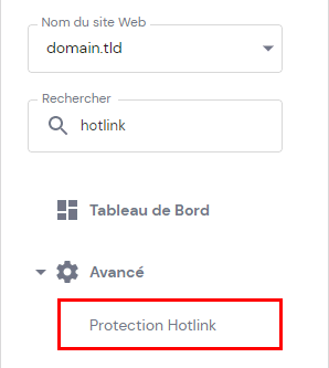 Le bouton de protection Hotlink sur hPanel