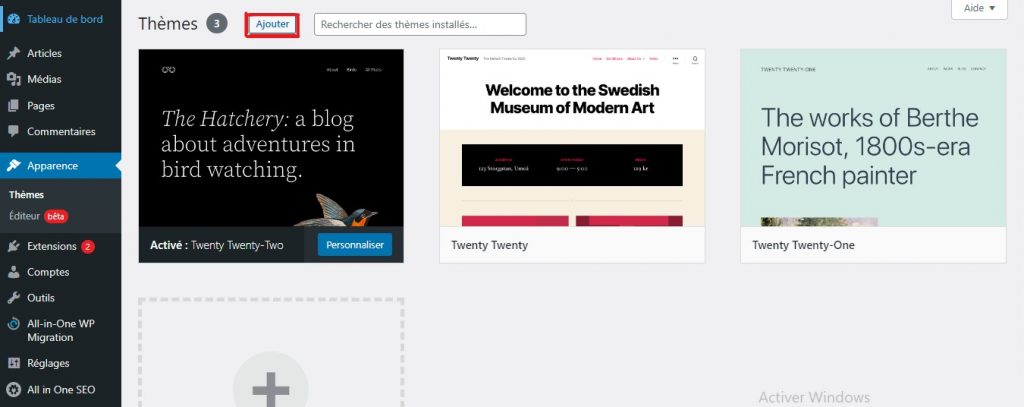 Ajouter thème wordpress