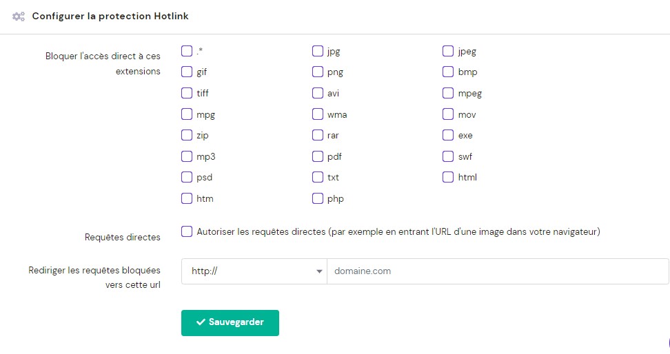 configurer la protection hotlink sur hpanel