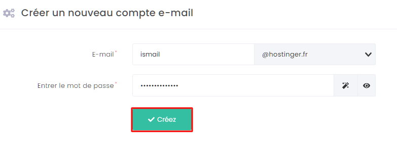 Création d'un nouveau compte email dans hPanel.