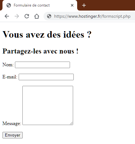 Exemple de formulaire de contact interactif PHPMailer.