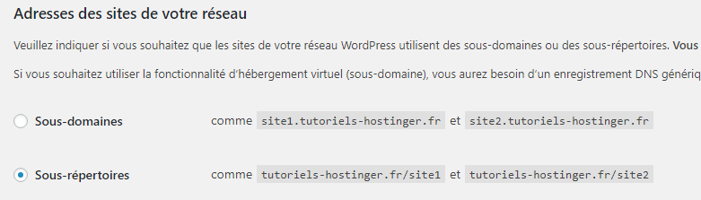 configurer la structure de votre réseau sur wordpress