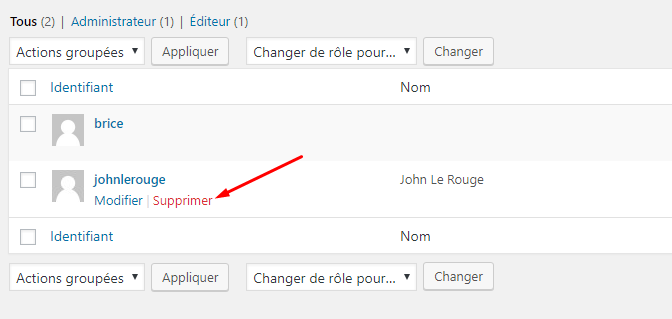 supprimer utilisateur wordpress