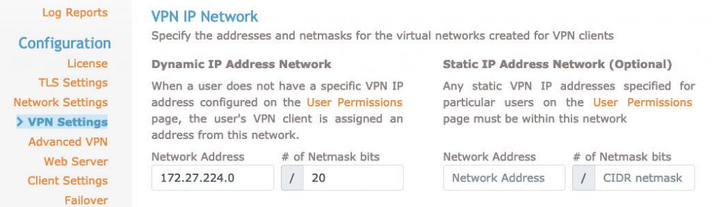 Onglet de paramètres VPN OpenVPN