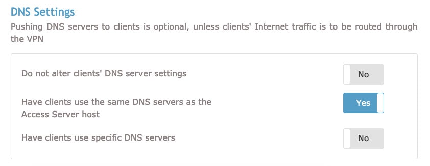 Paramètres DNS OpenVPN