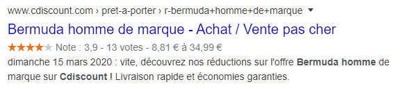 Page Cdiscount alimentée par le balisage du schéma des offres