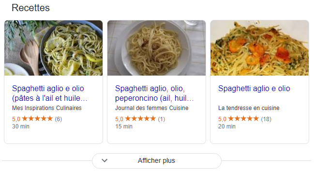 Page de recette de l'olio d'Aglio alimentée par le balisage du schéma des recettes