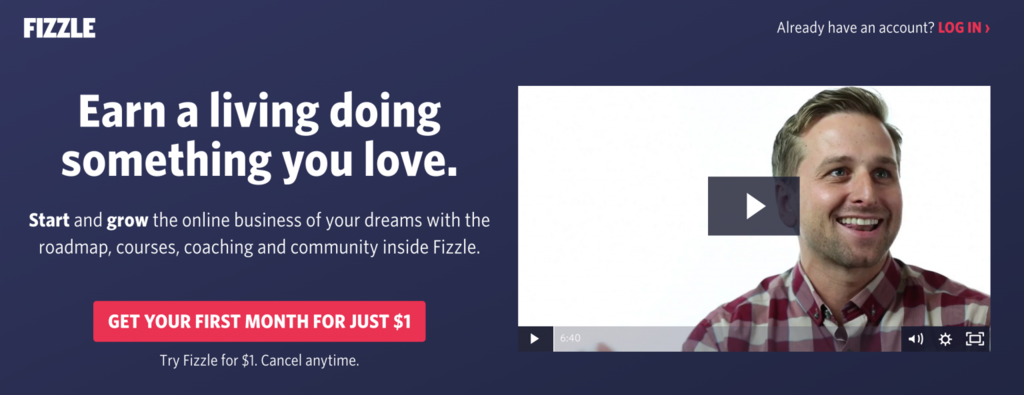 Cours en ligne sur la page d'accueil de Fizzle