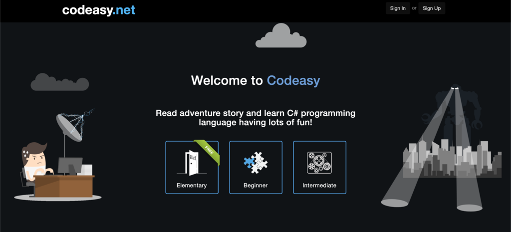 Page d'accueil de Codeasy pour la programmation en langage c#