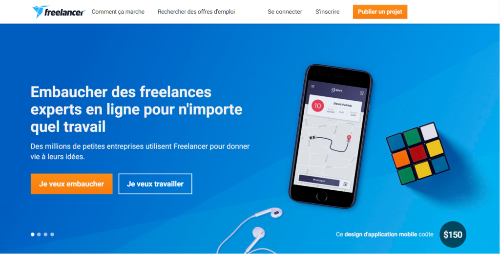 La page d'accueil de Freelancer pour trouver le meilleur emploi à domicile