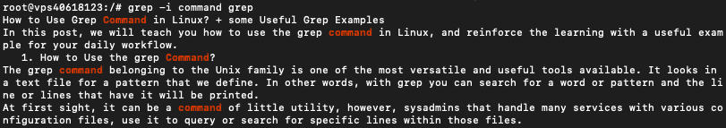 Le résultat de la recherche de la commande grep effectuée dans un terminal linux