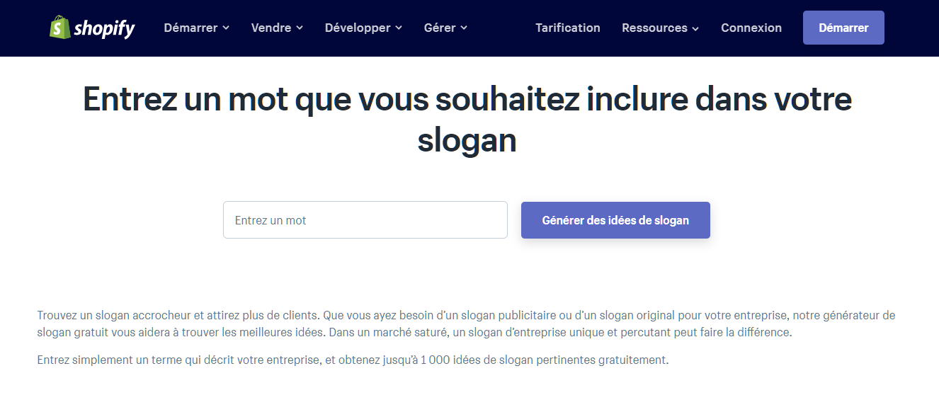 Générateur de slogan de Shopify