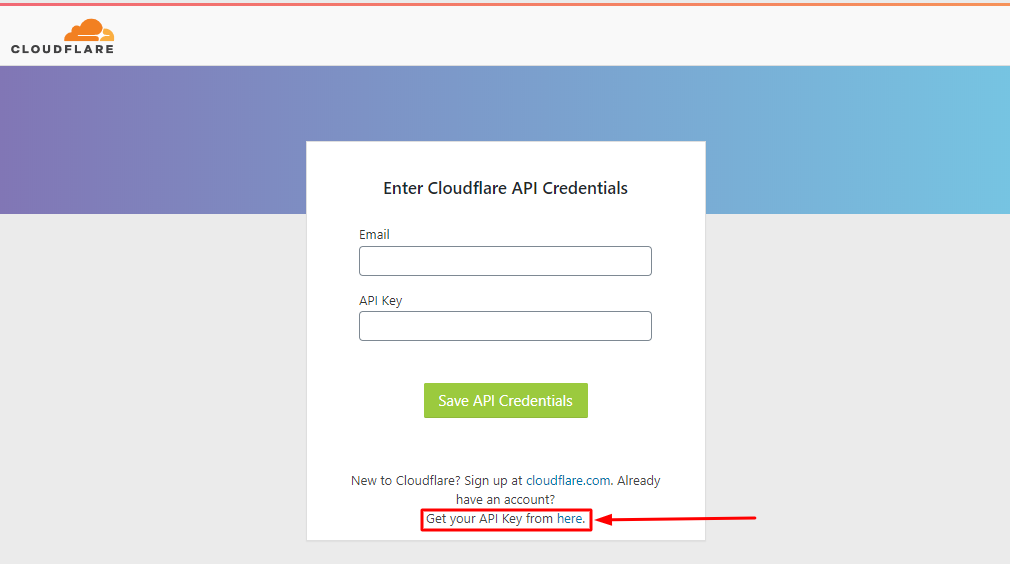 Page de connexion de l'extension Cloudflare dans la section des réglages