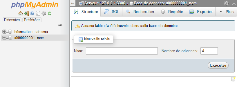 Page principale de phpMyAdmin