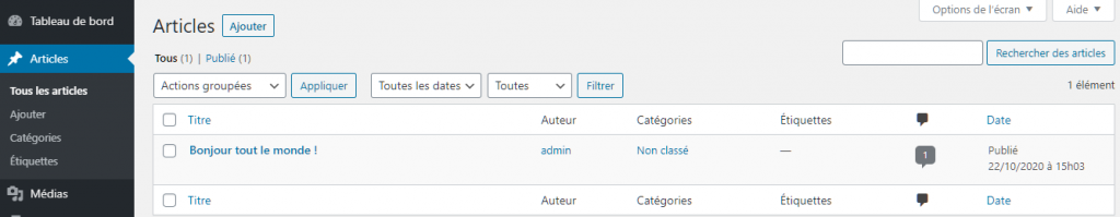 Création et édition des articles dans le tableau de bord de WordPress