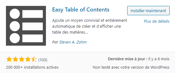 Plugin Easy Table of Contents