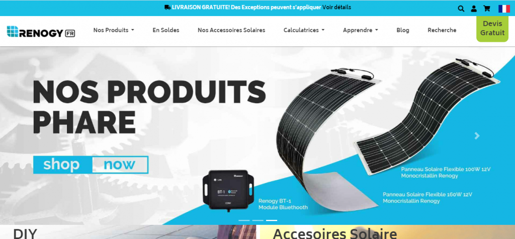 page d'accueil du site e-commerce de panneaux solaires 