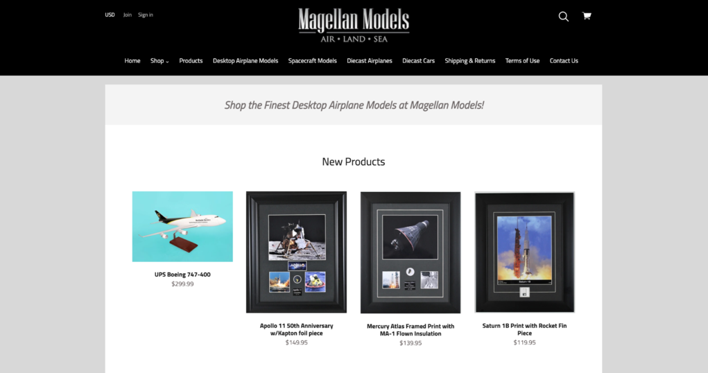 exemple de produits à vendre en ligne- site Magellan models