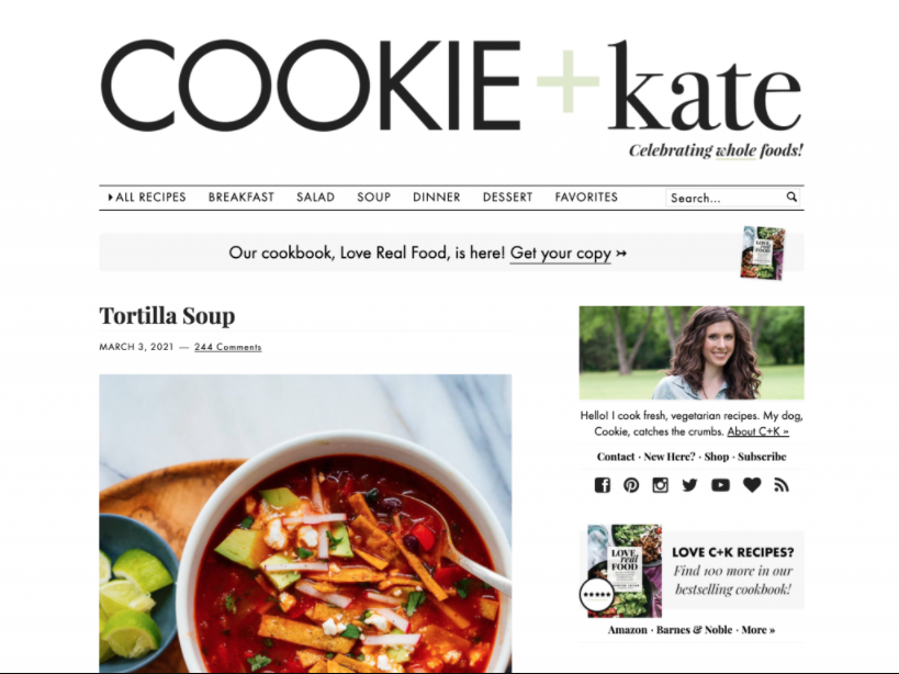 Capture d'écran montrant la page du blog de Cookie et Kate
