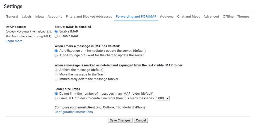 activer l'accès IMAP sur Google Workspace