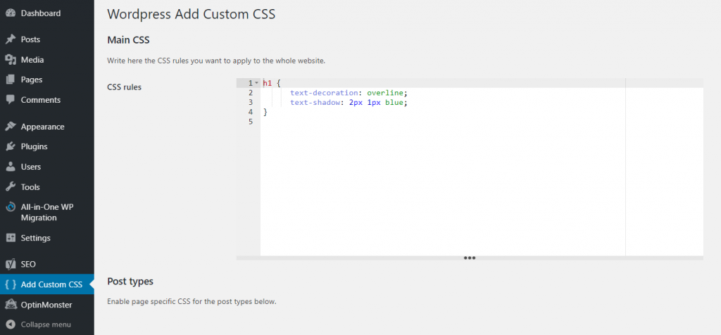 Ajout de CSS personnalisés à l'aide du plugin WP Add Custom CSS