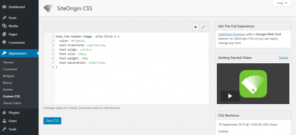 Ajout d'un CSS personnalisé à l'aide du plugin SiteOrigin CSS