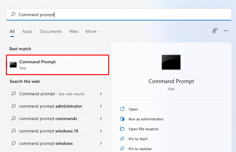 Trouver la command Prompt sur Windows 
