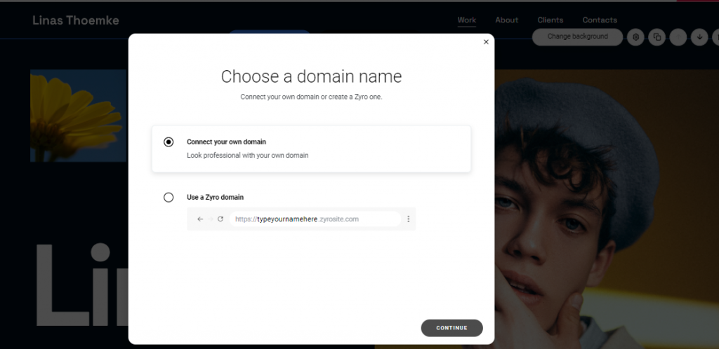 Choisir un nom de domaine pour terminer la création de votre site Zyro