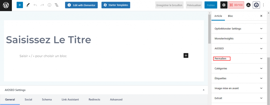 modifier permalien sur gutenberg