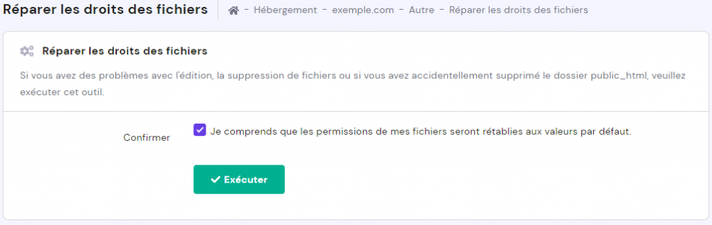 réparer droits des fichiers hpanel