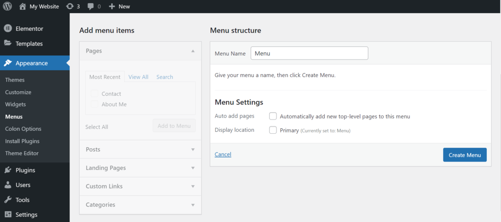 créer des menus wordpress