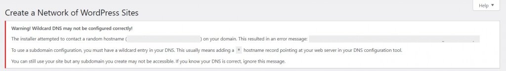 Message contextuel demandant à l'utilisateur de modifier les fichiers wp-config.php et .htaccess pour créer un réseau de sous-domaines.