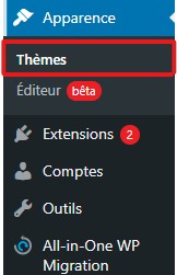 réglages des thèmes sur le tableau de bord WordPress