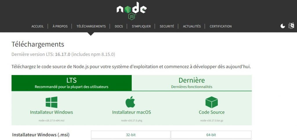 Site officiel de node.js