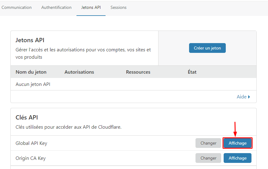 Jetons API de Cloudflare