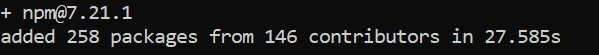 Message du terminal indiquant que la dernière version de npm a été installée.