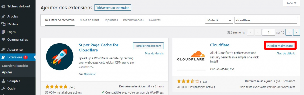 L'extension Cloudflare sur WordPress